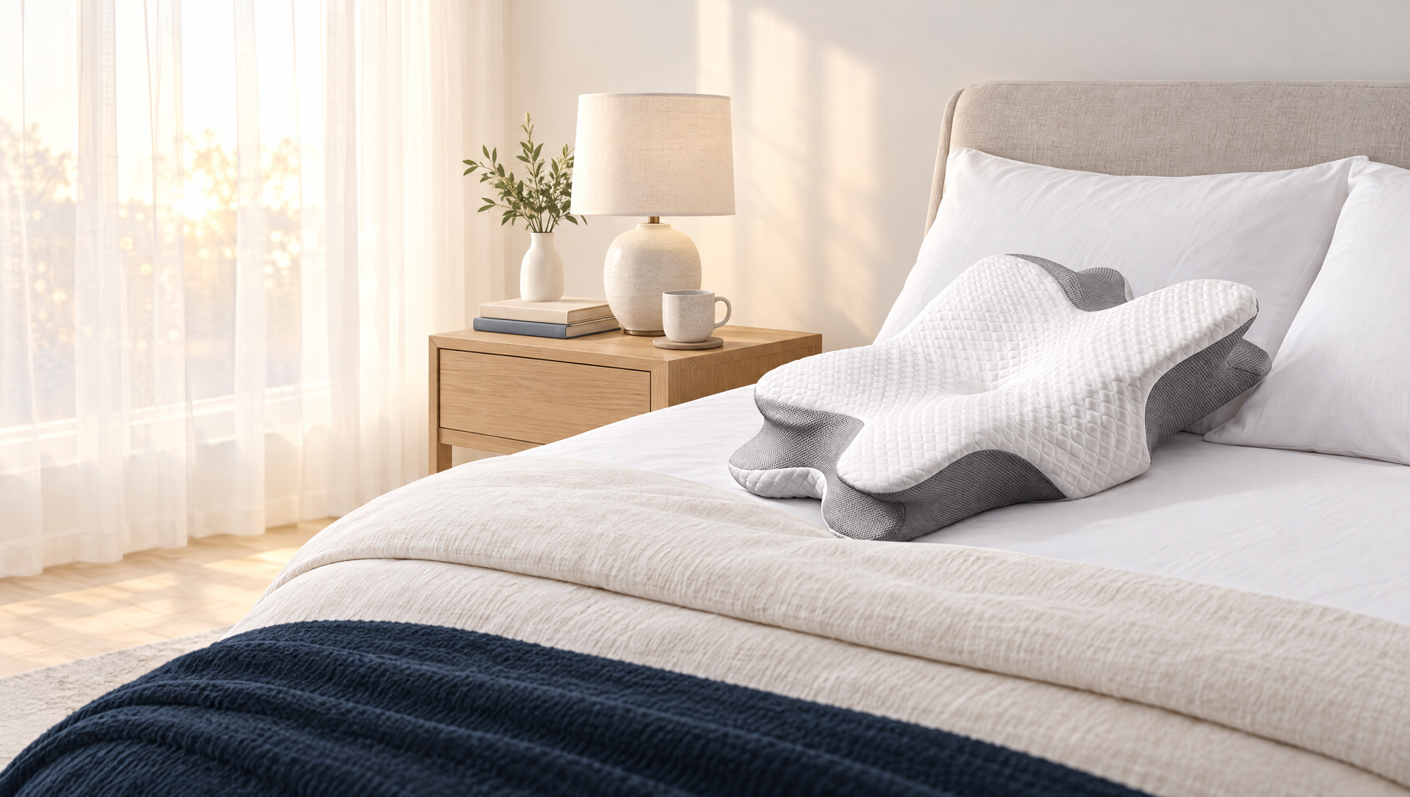 Cradle Pillow on a made bed in a bright morning bedroom